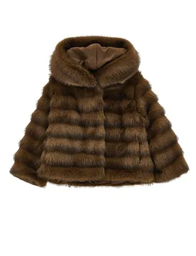 Ecopelliccia marrone con cappuccio - Monnalisa - FashionsVida