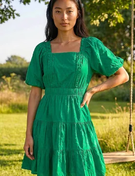 Women's Petite Dobby Puff Sleeve Dress in Green Size: 18 - Green - Size: 18 - Roman - FashionsVida