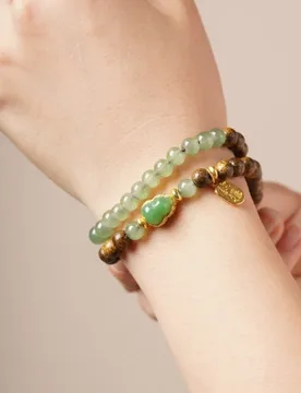 Vietnamese 06 double-ring green sandalwood chalcedony gourd bracelet, creative design, new Chinese style couple's prayer bea - Aliexpress - FashionsVida