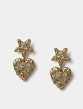 Star Heart Textured Drop Earrings Gold female - M&S - FashionsVida