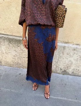 Leopard Print Maxi A-Line Skirt Brown Mix female - Never Fully Dressed - FashionsVida