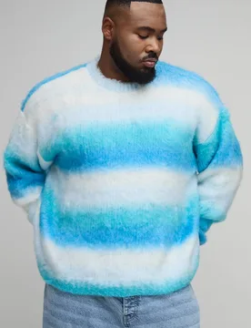 Herren Plus Boxy Oversized Brushed Stripe Strickpullover Blue Größe 2XL - boohooMAN - FashionsVida