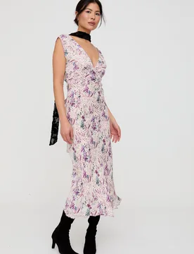 Zola Bias Cut Wonderland Print Midi Dress In Multi - 8 - Lily and Lionel London Limited - FashionsVida
