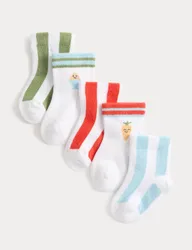 Pack Cotton Rich Striped Baby Socks (0-2 Yrs) White Mix unisex