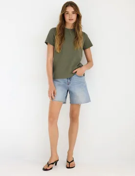 Basic-T-Shirt Regular Fit weicher Griff Khaki S - Stradivarius - FashionsVida