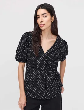 Polka Dot Short Sleeve Button Through Top Black Mix female - Finery London - FashionsVida