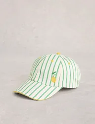 Pure Cotton Stripe Embroidered Baseball Cap White Mix female