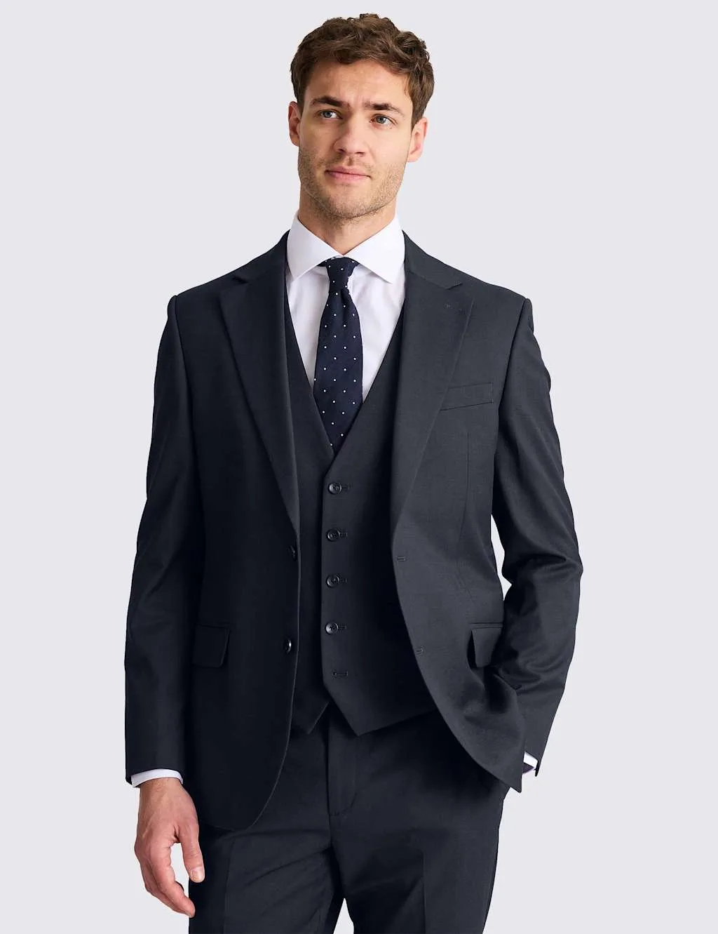 Tailored Fit Stretch Suit Jacket Dark Navy male - MOSS - FashionsVida
