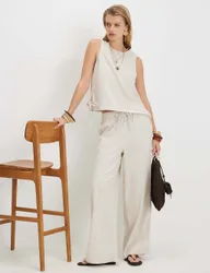 Linen Rich Wide Leg Trousers Stone female