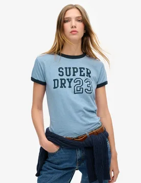 Superdry Damen Figurbetontes Athletic Essentials Ringer-t-shirt Blau - Größe: 40 - 34.99 - FashionsVida