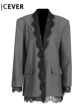 CHICEVER Catwalk Chic Solid Spliced Lace Blazers for Women Notched Collar Long Sleeve Designer New Style Coats Female Clothing - Aliexpress - FashionsVida