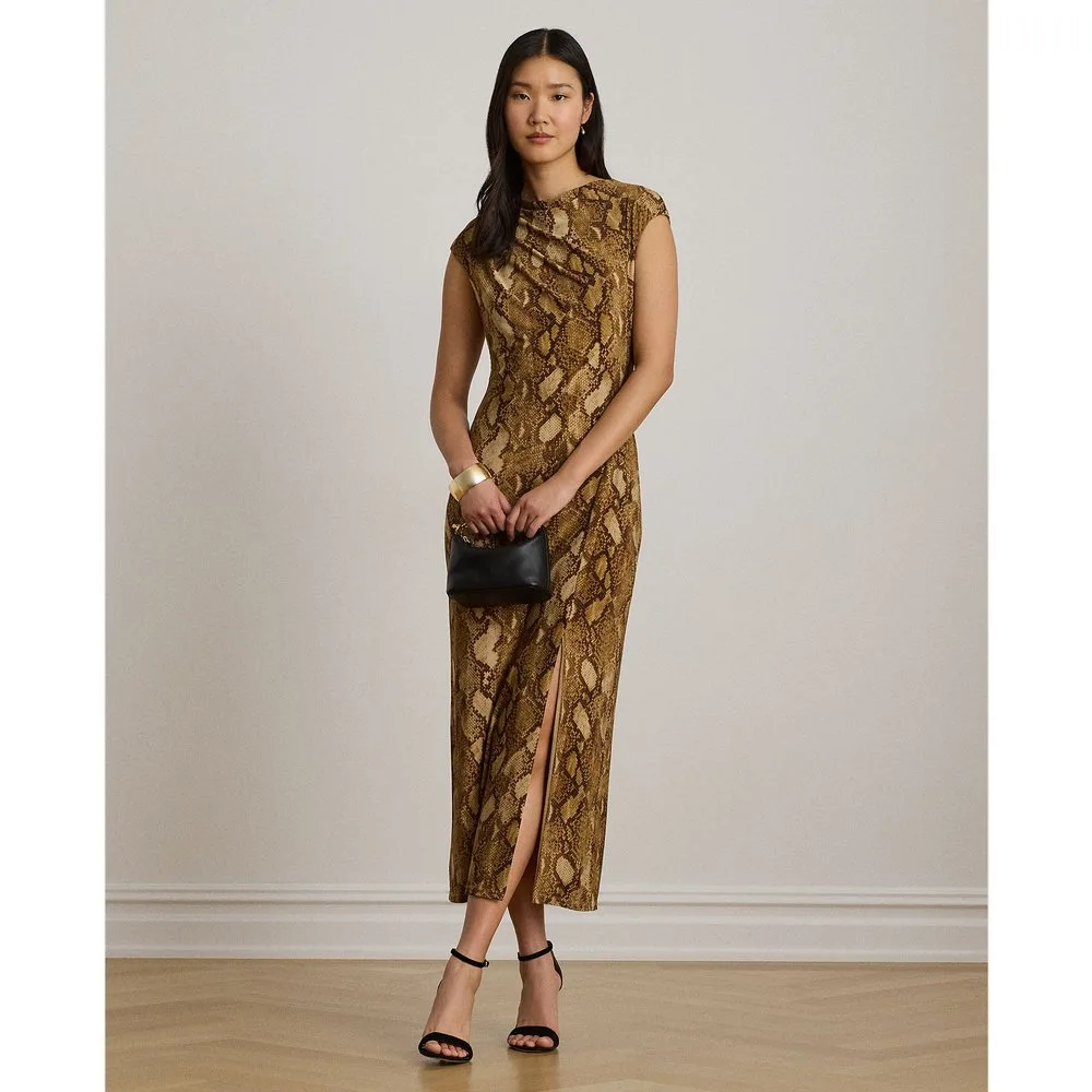 Vestido midi con cuello barco y print de serpiente - Lauren Ralph Lauren - FashionsVida