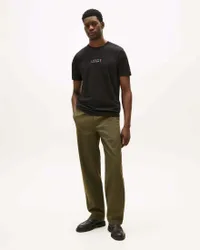 T-shirt girocollo nero in cotone con logo ricamato centrale