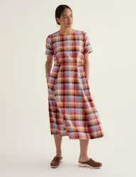 Pure Cotton Checked Midi Waisted Dress Multi female