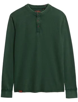 Maglietta A Maniche Lunghe Vintage Textured Grandad Enamel Green S - Superdry - FashionsVida