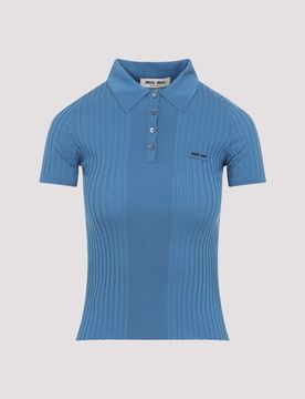 MIU MIU Ribbed Knit Wool Polo Shirt