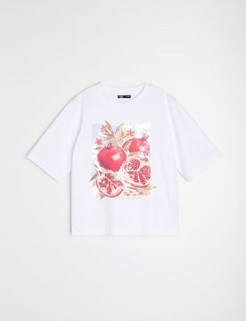T-shirt in cotone con motivo di frutti di melograno - bianco