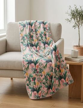 Coperta con motivo vegetale - rosa pastello