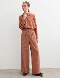 Pure Silk Striped Wide Leg Trousers Copper female