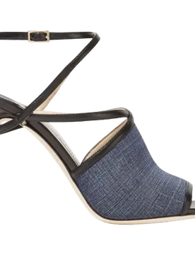 Flora Leather-trimmed Denim Sandals - Jimmy Choo - FashionsVida