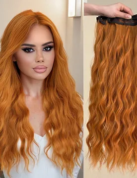 Piezas de extensiones de cabello sintético de 24 pulgadas lavables con clips, postizo de cabello completo para mujeres - Shein - FashionsVida