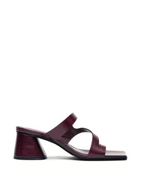 Leather Square-Toe Block-Heel Sandals with Asymmetric Straps