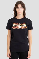 Women's Disney Punisher One Last Kill Burning Logo T-Shirt, Black Size: Small - Black - Size: S