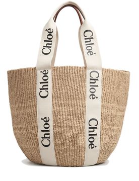 Chloé Handwoven Basket Handbag with Wood and Ribbon - 35 cm