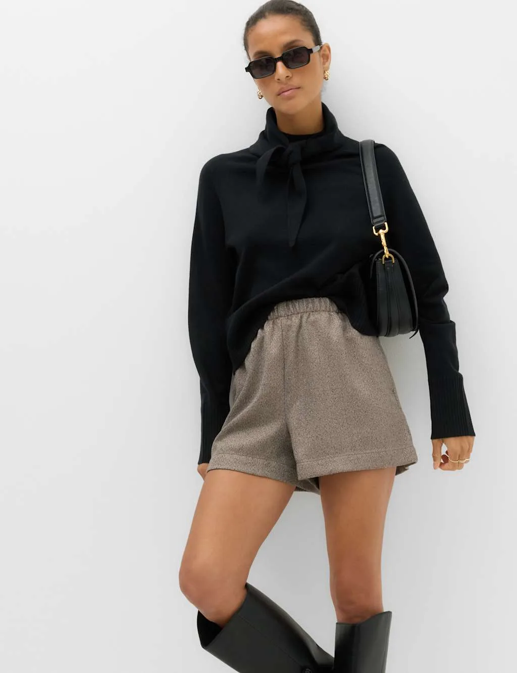 Herringbone High Waisted Shorts Neutral female - M&S - FashionsVida