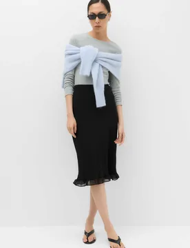 Chiffon Knee Length Slip Skirt Black female - M&S - FashionsVida