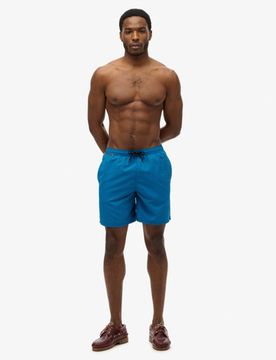 Superdry Men's 43 cm Lange Premium Badeshorts mit Stickerei Blau - Größe: S