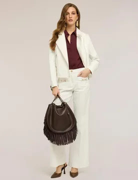 Chaqueta de mujer de cuero en drill mezcla de algodón ajuste regular cierre frontal con cremallera - Motivi - FashionsVida