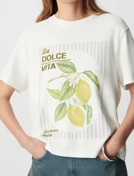 Camiseta de mujer de algodón orgánico con estampado de limones - IKKS - FashionsVida