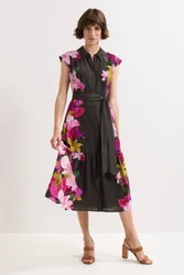 Women's Robyn Floral Midi Dress in Dark Olive Size: 10 - Dark Olive - Size: 10