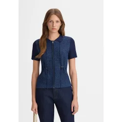 Chaqueta de mujer de punto de manga corta y cuello camisero