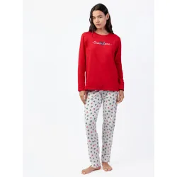 Pijama largo de mujer de punto de algodón con detalles bordados