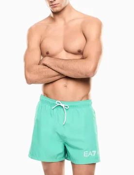 Boxer mare EA7 verde con stampa logo bianca e coulisse - EA7 Mare - FashionsVida