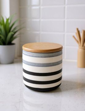 Contenitore in ceramica per alimenti con coperchio in bambù - nero