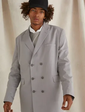 Men's Double Breasted Oversized Blazer Grey Size 36 Grey 36 - boohooMAN - FashionsVida