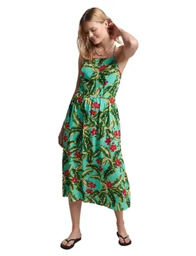 Vestito Senza Maniche Vintage Cami Maxi Mint Indo Leaf XL