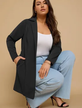 Women's Longline Blazer in Black Size: 24 - Black - Size: 24 - Yours - FashionsVida
