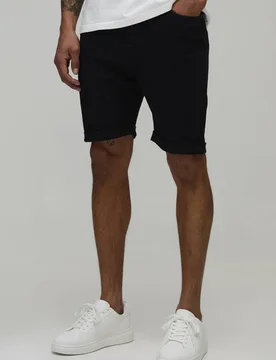 Herren Basic Skinny Stretch Denim-Shorts Black Größe 44 - boohooMAN - FashionsVida
