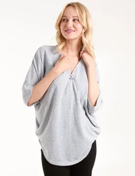 Heart Half Zip Front Top - S/M / GREY - female - Blue Vanilla - FashionsVida