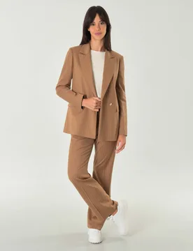 Pantaloni color cammello gessati in misto viscosa stretch - Hlo! - FashionsVida