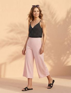 Pantaloni culotte in maglia morbida con viscosa - rosa