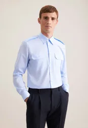 Regular Pilotenhemd Uni Blau 48