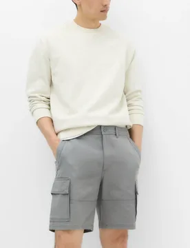 Straight Fit Stretch Cargo Short Ash Grey male - M&S - FashionsVida