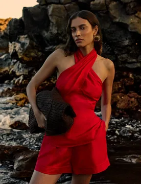 Viscose Linen Woven Short - Red - Size: 12 - Karen millen - FashionsVida