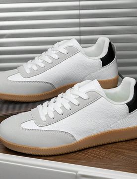 Zapatillas de entrenamiento unisex blancas con suela de goma clásica, zapatillas casuales retro con patchwork, cómodas zapatillas para caminar a dia