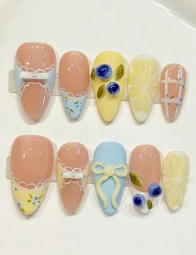 Pegatinas de uñas con forma de almendra hechas a mano, adecuadas para fiestas y uso diario, disponibles en múltiples colores, esquema de color macar - Shein - FashionsVida